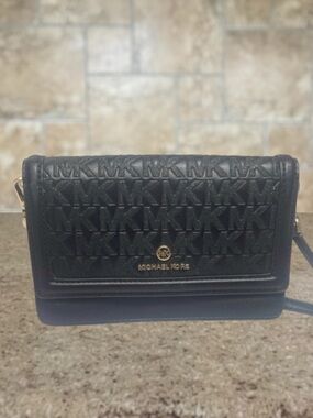 Michael Kors Charm Black Glitter Phone Wallet Crossbody